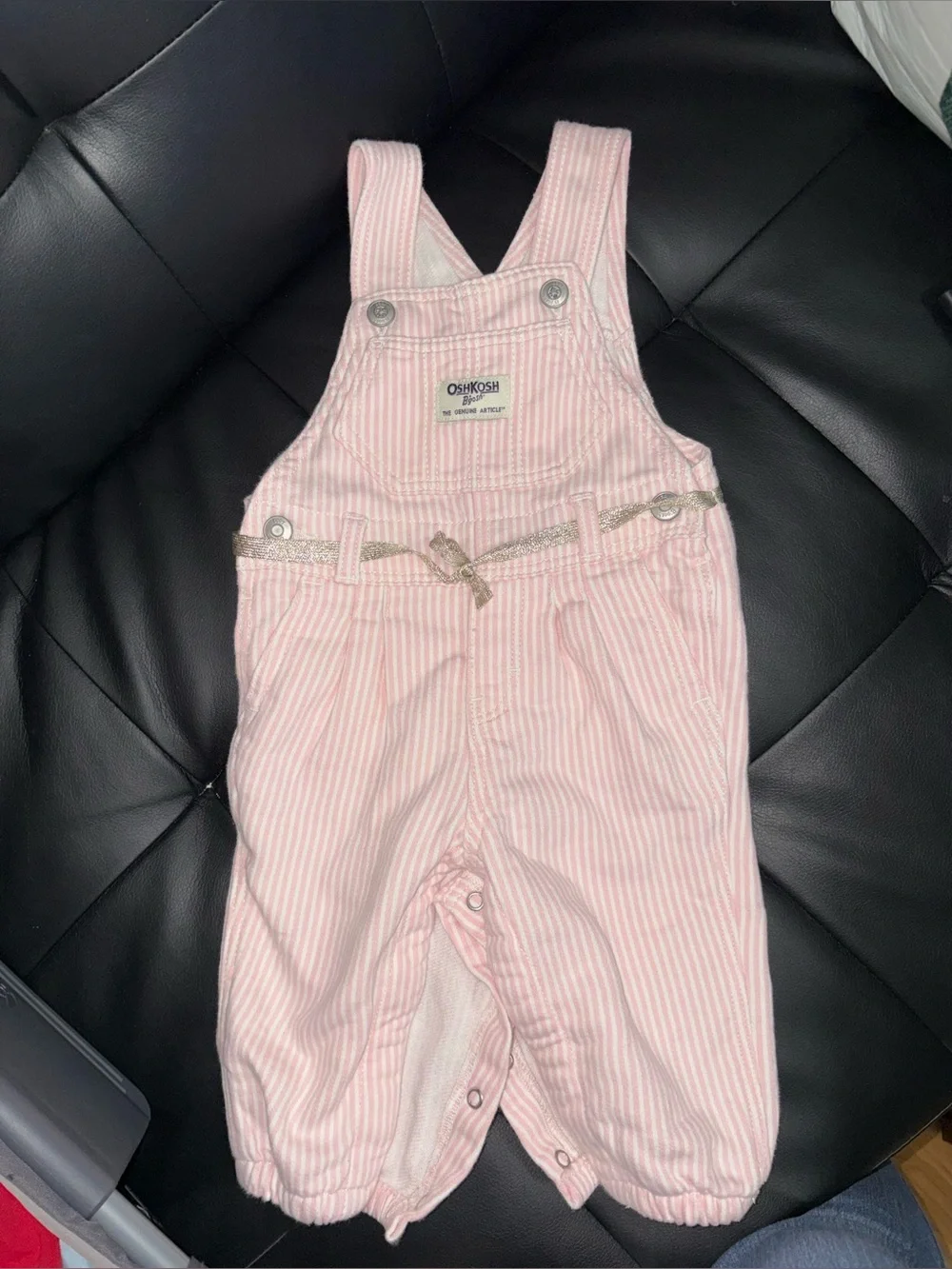 Oshkosh Baby Pink Denim Hickory Stripe Overalls 6ms